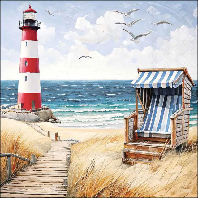 Nyári mintás papírszalvéta 33x33 cm 20 db-os világítótorony tengerpart