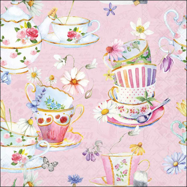 papírszalvéta 33x33 cm 20 db-os háromrétegű Tea cups pink