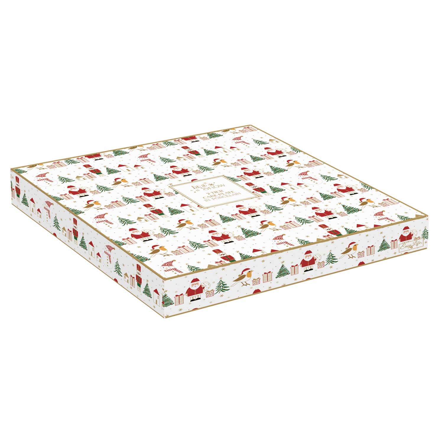 Karácsonyi Porcelán süteményes állvány 2 emeletes 16/21 cm díszdobozban Let it Snow