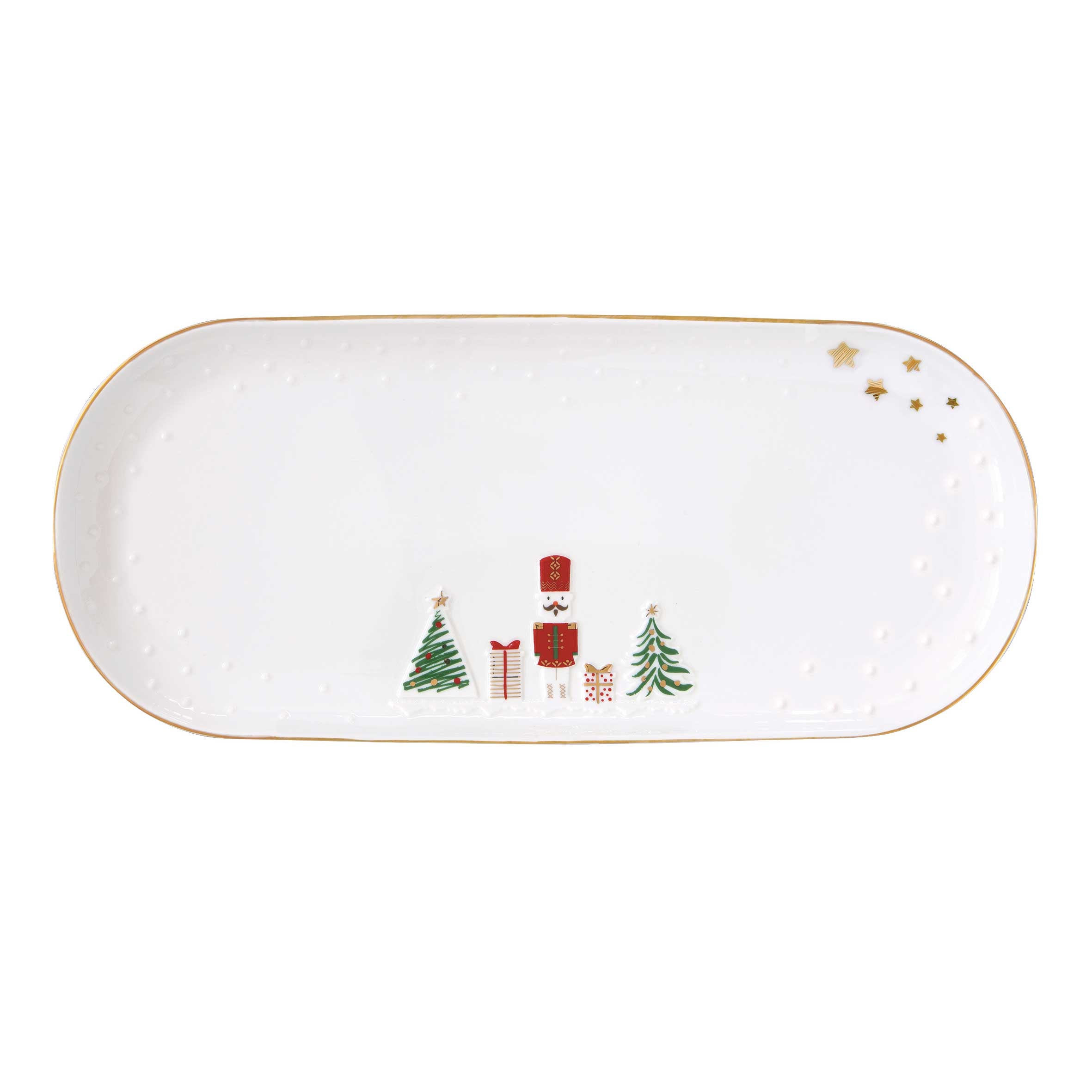 Karácsonyi Porcelán tálca 34,5x15 cm díszdobozban Let it Snow