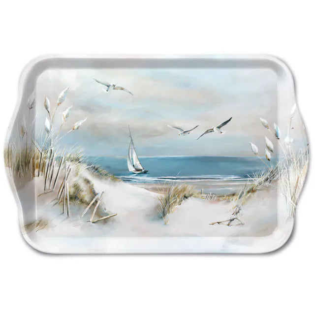 Nyári műanyag konyhai kis tálca 13x21 cm vitorlás és sirály mintával Sailing at sea