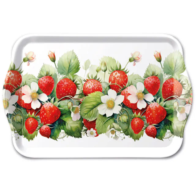 Eper mintás műanyag konyhai kis tálca 13x21 cm Juicy strawberries