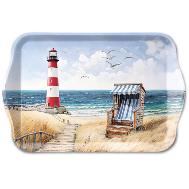 műanyag kis tálca 13x21 cm nyári mintás világítótorony tengerpart