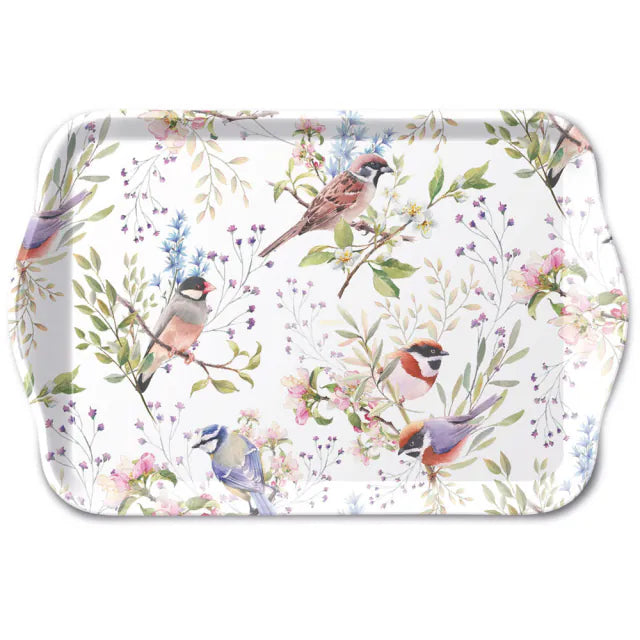 Tavaszi Virágos–madaras műanyag konyhai kis tálca 13x21 cm Busy birds