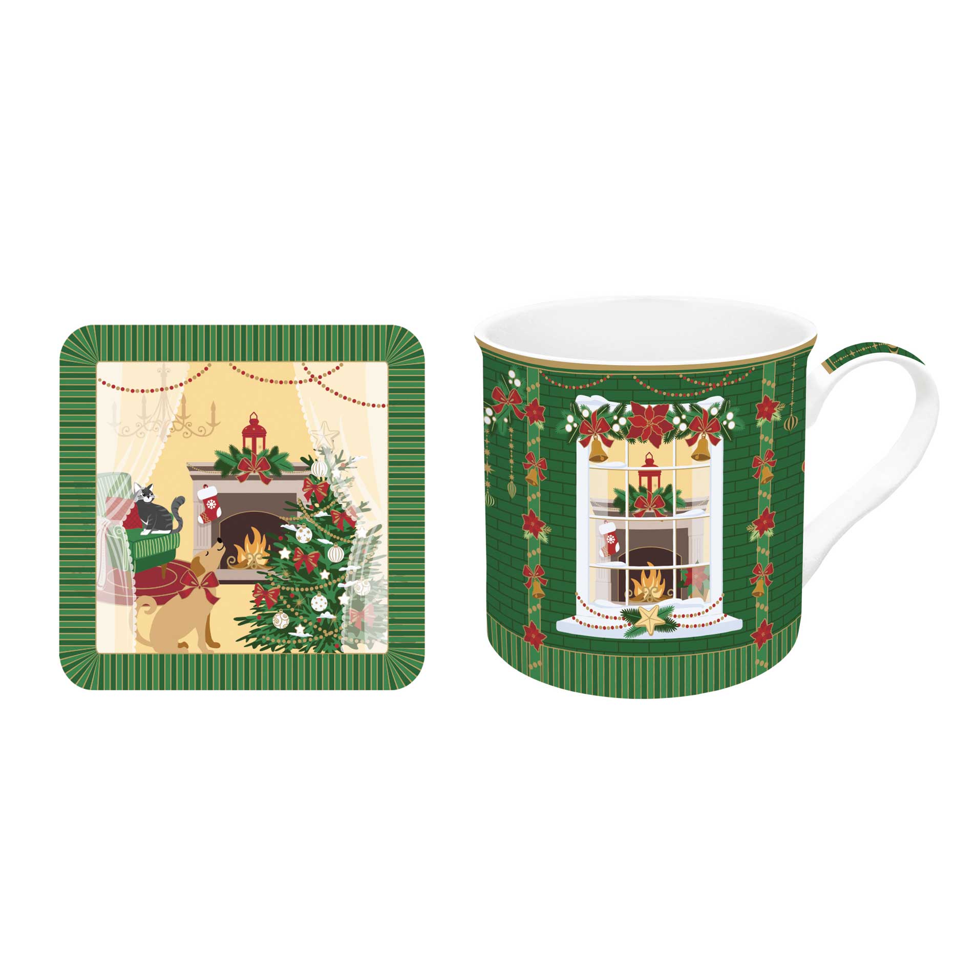 Karácsonyi porcelán bögre 300 ml parafa poháralátéttel díszdobozban Festive Avenue