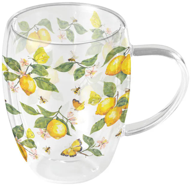 duplafalú borosilicate üveg bögre 0,35 L citrom mintás Fresh lemons white