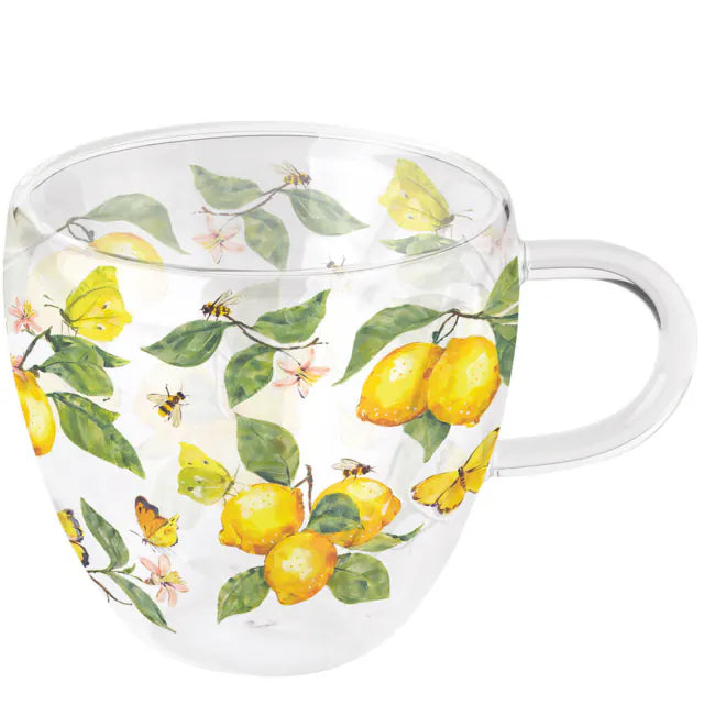 duplafalú borosilicate üveg csésze 0,25 L citrom mintás Fresh lemons white