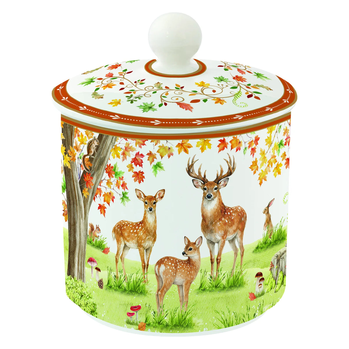Őszi erdei mintás porcelán keksztároló 10,5x13 cm Fairy Forest
