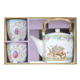 Spring Bloom húsvéti teáskanna fém szűrővel 2 porcelán pohárral díszdobozban