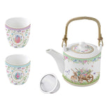 Spring Bloom húsvéti teáskanna fém szűrővel 2 porcelán pohárral díszdobozban
