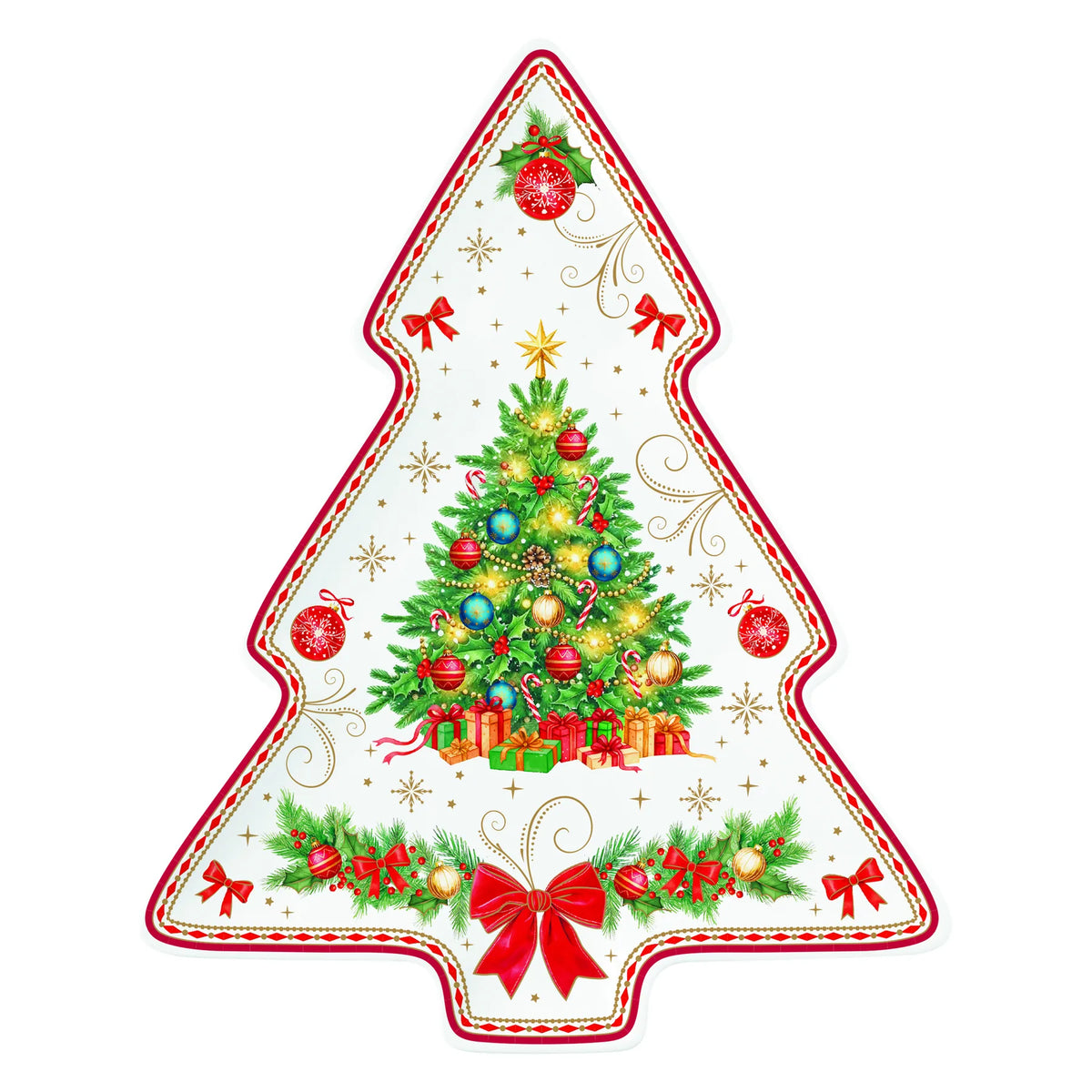 Karácsonyi porcelán fenyő alakú tálca díszdobozban Christmas Heritage