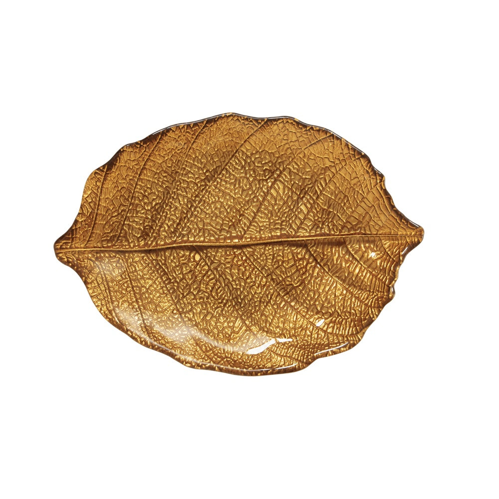 Nyírfalevél őszi bronz üveg tányér 26x18 cm díszdobozban Forest Dream