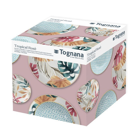 Trópusi mintás 18 részes porcelán étkészlet Tognana Tropical Rosè