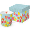 Tulipán virgáos bögre porcelán 400 ml Happy Tulips dobozban