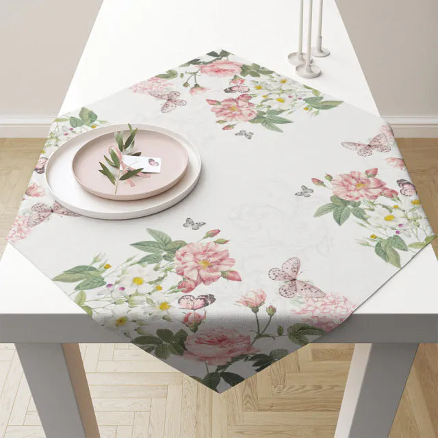 Tavaszi pamut asztalterítő 90x90 cm virágos-pillangós mintával Amelia White