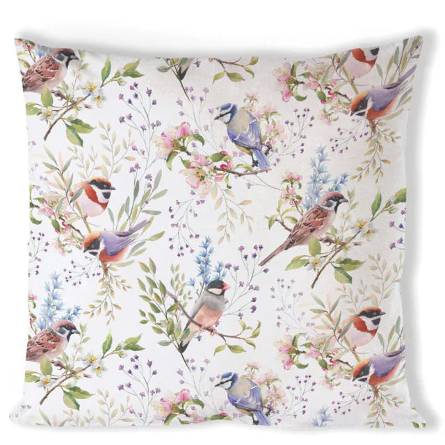 Tavaszi Virágos–madaras pamut párnahuzat 40x40 cm Busy birds