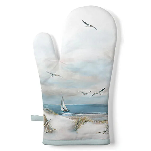 Nyári edényfogó kesztyű 18x30 cm pamut vitorlás és sirály mintával Sailing at sea