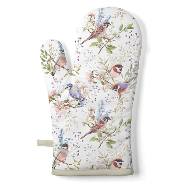 Tavaszi Virágos–madaras pamut edényfogó kesztyű 18x30 cm Busy birds