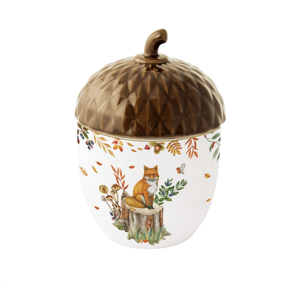 Forest Dream őszi porcelán makk alakú nagy konyhai tároló fedővel 14x20 cm