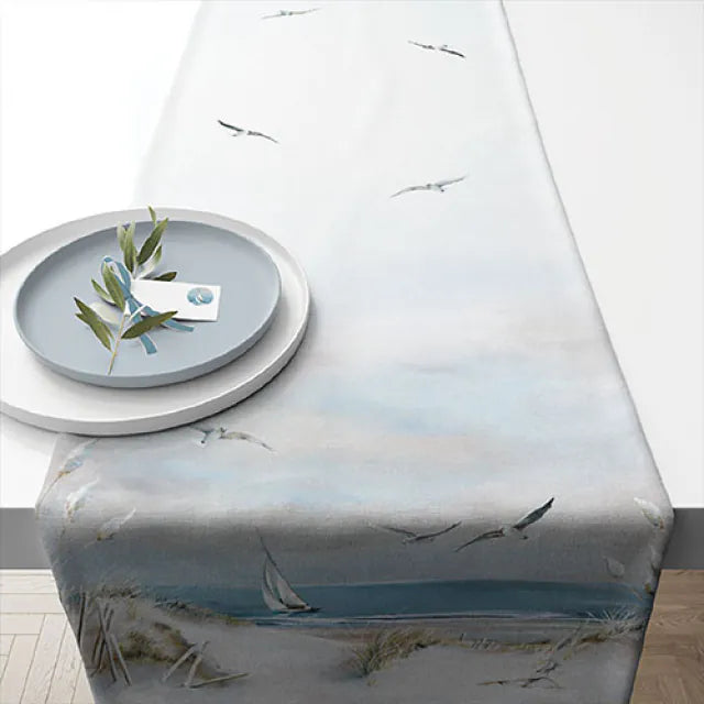 Nyári asztali futó 40x150 cm pamut vitorlás és sirály mintával Sailing at sea