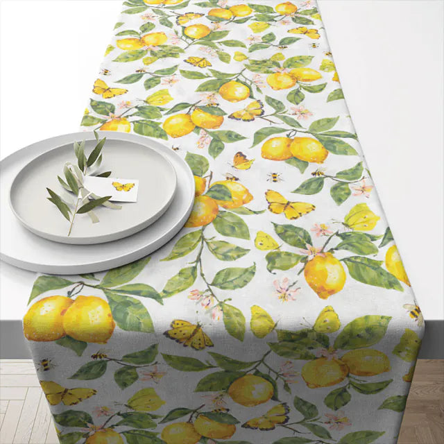 asztali futó 40x150 cm pamut citrom mintás Fresh lemons white