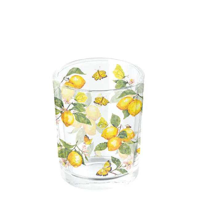 üveg mécsestartó 5,5x6 cm citrom mintás Fresh lemons white