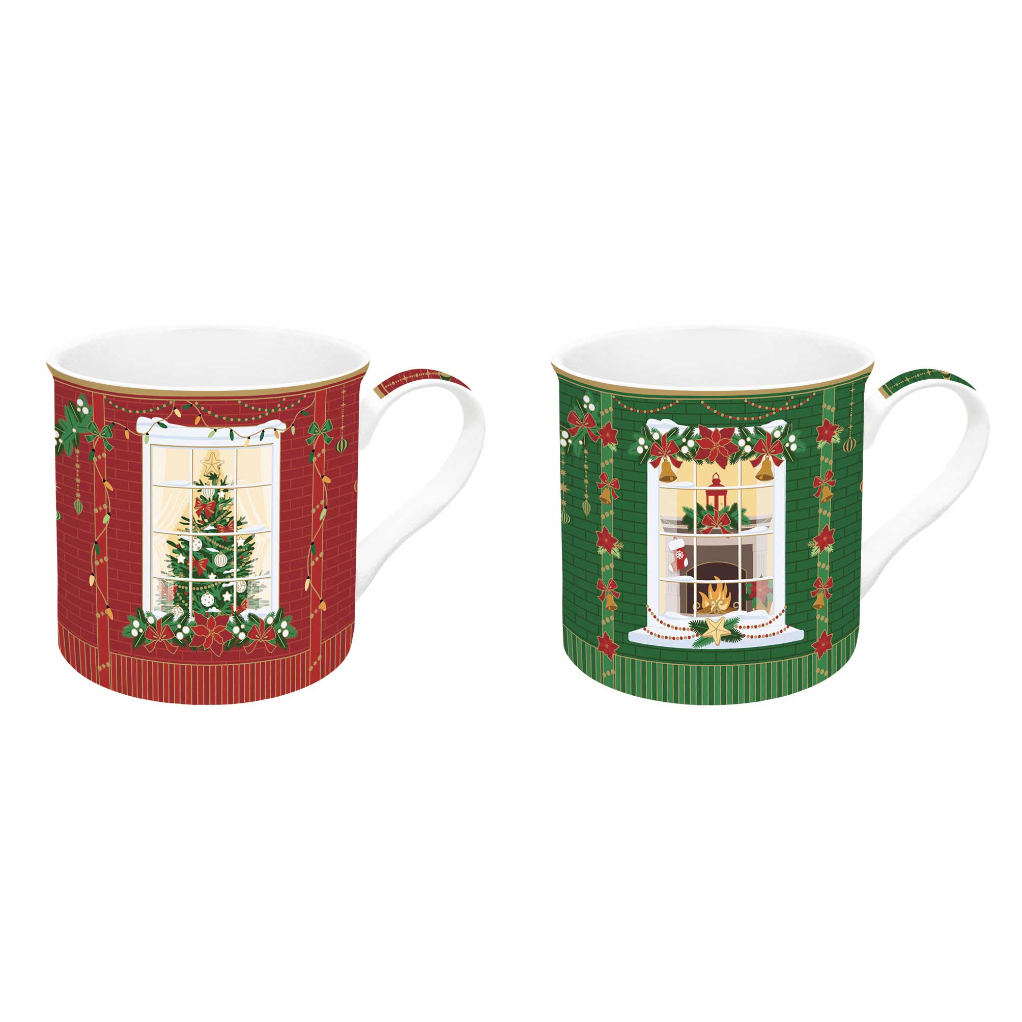 Karácsonyi porcelán bögre 2 db szett 300 ml díszdobozban Festive Avenue