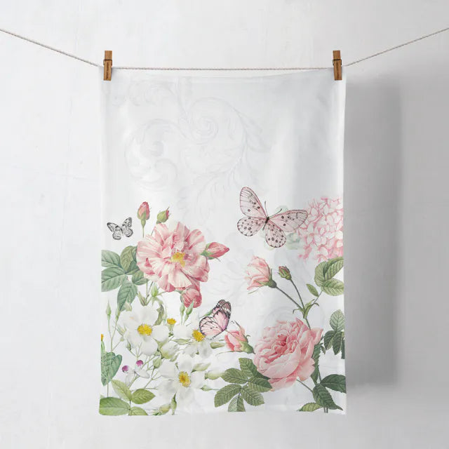 Pamut konyharuha 50x70 cm virágos-pillangós mintával Amelia White