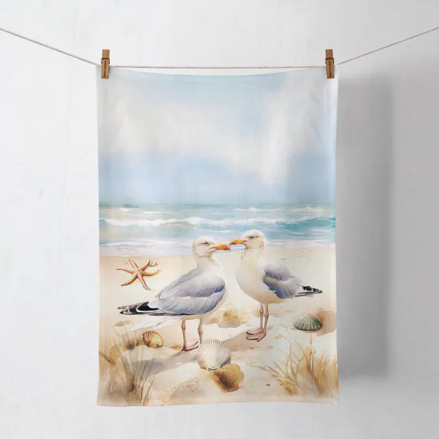 Konyharuha 50x70 cm 100% pamut sirály és tengeri csillag mintával