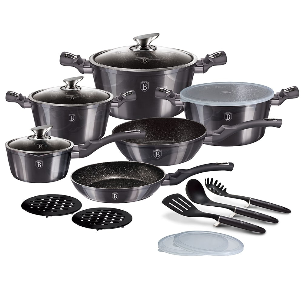 18 részes indukciós edénykészlet szürke Berlinger Haus Metallic Line Carbon Edition