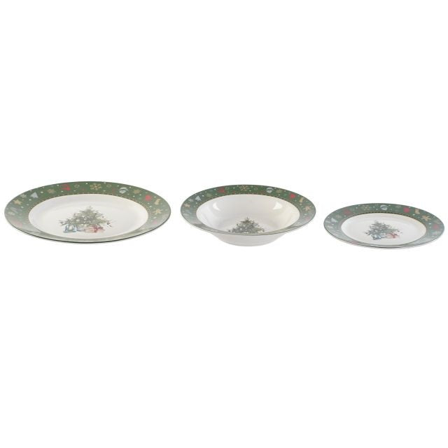 Tányér, étkészlet 18 részes karácsonyi porcelán étkészlet fenyőfás
