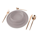 18 részes matt taupe szürkésbarna stoneware kerámia étkészlet
