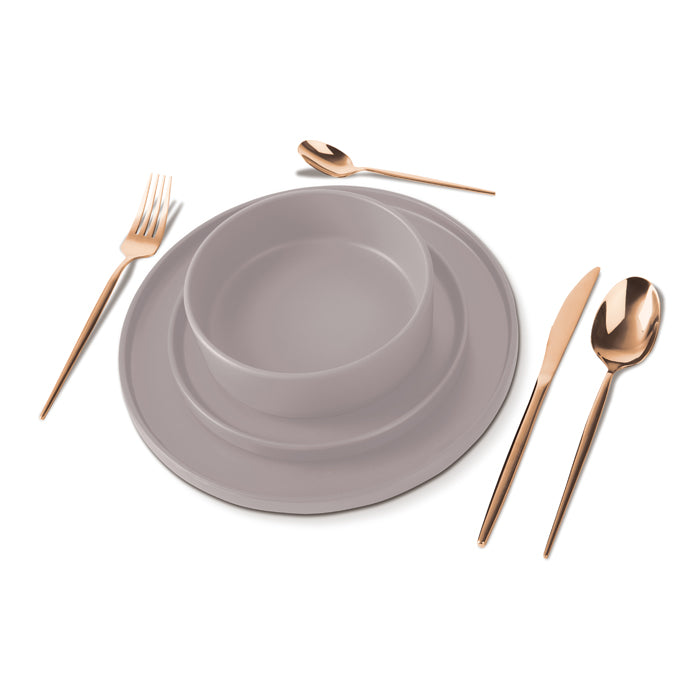18 részes matt taupe szürkésbarna stoneware kerámia étkészlet