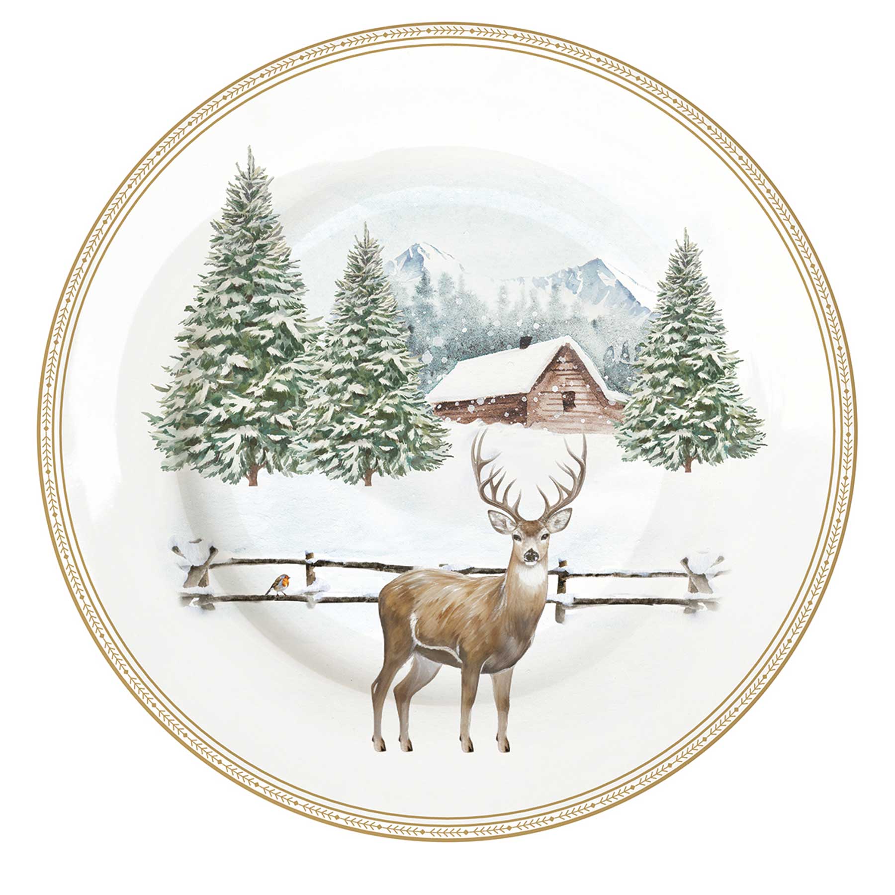 Tányér, étkészlet 18 részes porcelán karácsonyi étkészlet szarvasos White Forest