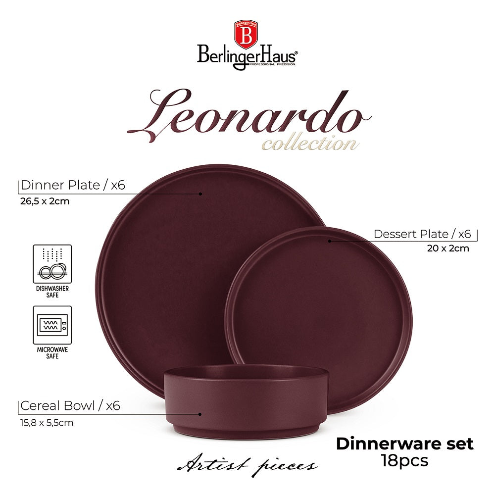 18 részes stoneware kerámia étkészlet matt bordó Leonardo Collection