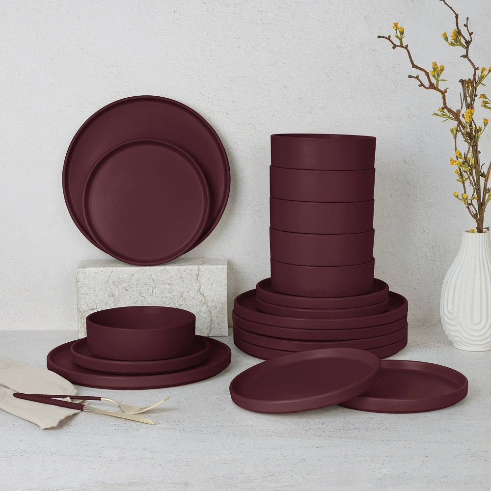 18 részes stoneware kerámia étkészlet matt bordó Leonardo Collection