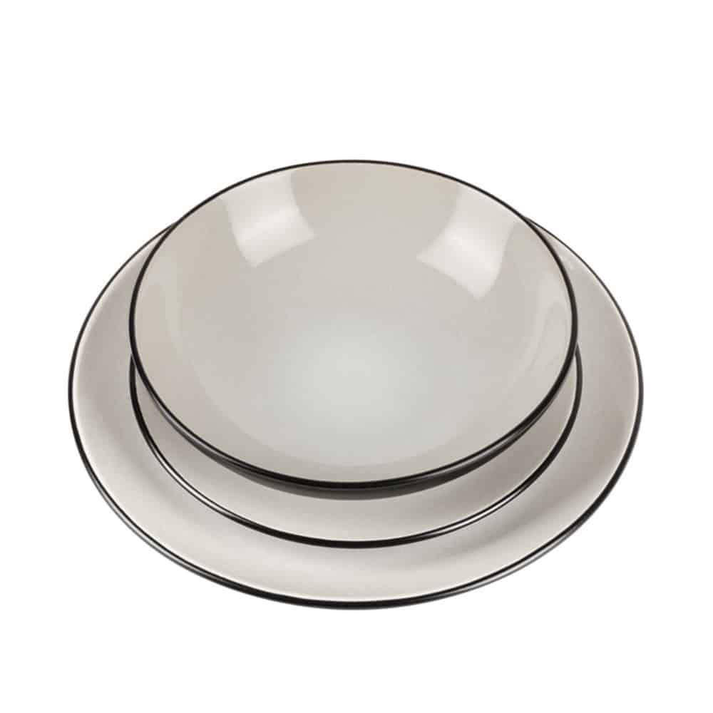 18 részes stoneware kerámia étkészlet matt kém Sahara Collection fekete szegéllyel