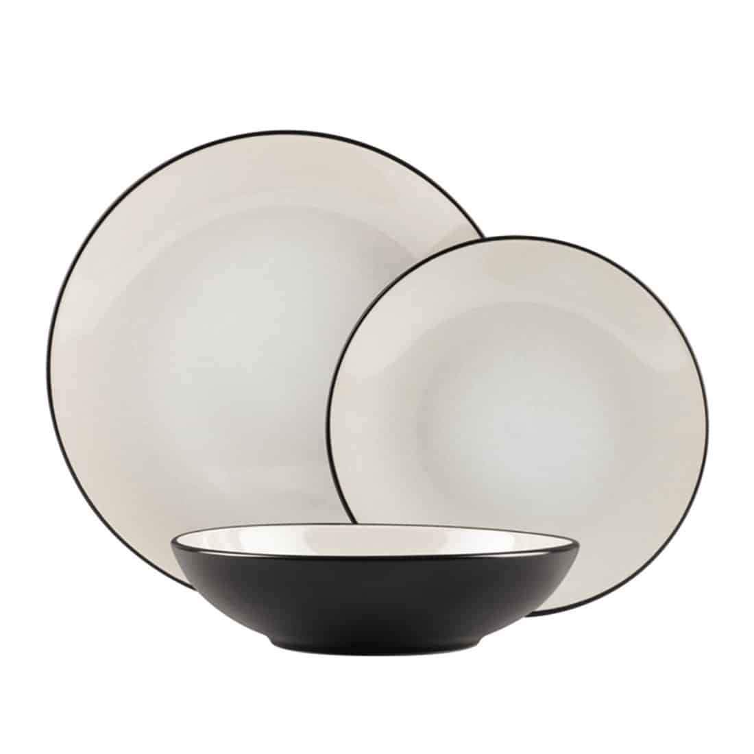 18 részes stoneware kerámia étkészlet matt kém Sahara Collection fekete szegéllyel