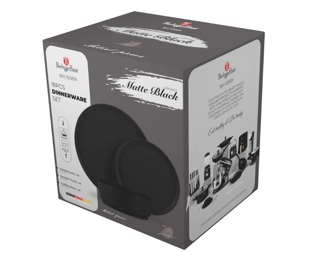 18 részes stoneware matt fekete kerámia étkészlet Berlinger Haus Matte Black