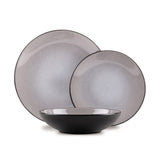 18 részes taupe szürkésbarna stoneware kerámia étkészlet fekete szegéllyel