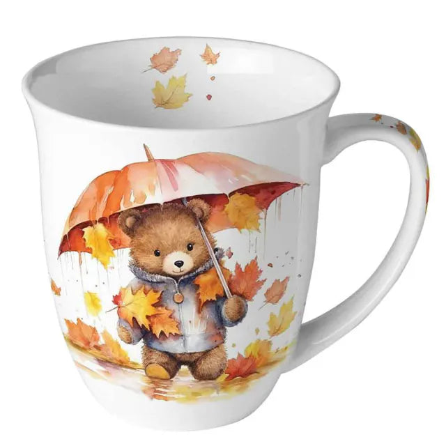 Őszi porcelán bögre 0,4L maci esernyővel