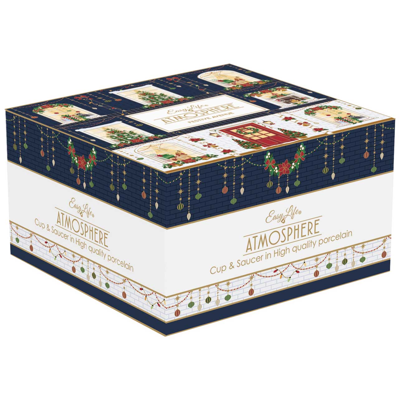Karácsonyi porcelán reggeliző csésze + alj 380 ml díszdobozban Festive Avenue