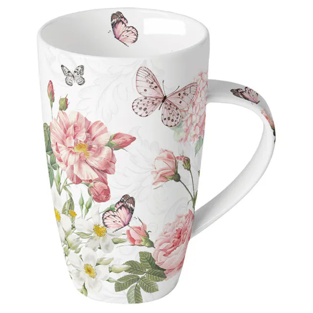 Porcelán nagy bögre virágos-pillangós mintával 600 ml Amelia White