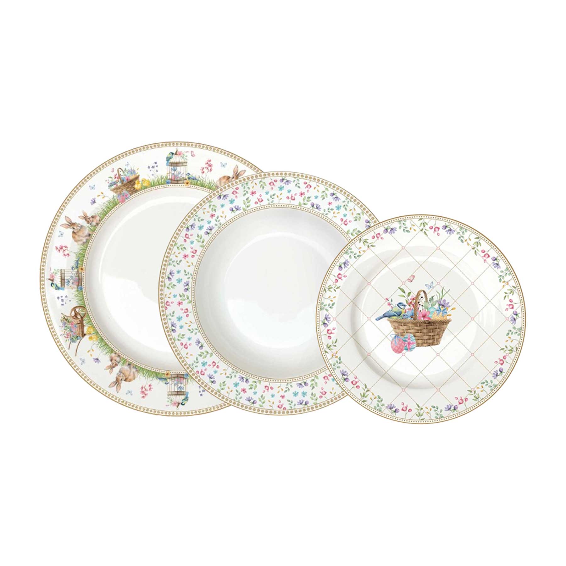Spring Bloom húsvéti porcelán 18 részes nyuszis étkészlet