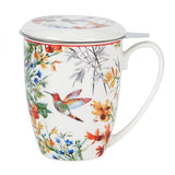 Kolibri madaras porcelán bögre fémszűrővel és tetővel - 350 ml virágos porcelán teás bögre fémszűrővel és tetővel - 350 ml