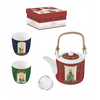 Karácsonyi porcelán ajándék szett teáskanna fém szűrővel 2 porcelán pohárral díszdobozban Festive Avenue