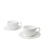 Fehér porcelán kávés csésze elegáns virágos dombormintával két személyes díszdobozban