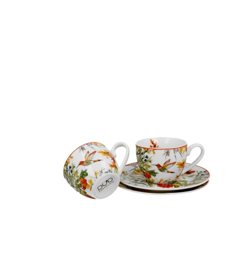 Porcelán eszpresszó kávés csésze + alj 110 ml 2 személyes dobozban madaras Linnea