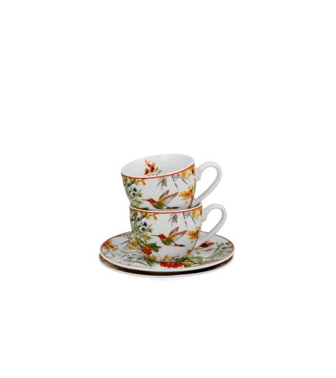 Porcelán eszpresszó kávés csésze + alj 110 ml 2 személyes dobozban madaras Linnea