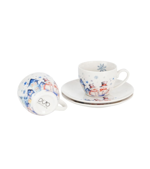 Karácsonyi hóemberes porcelán kávés csésze 2 személyes díszdobozban Snowman